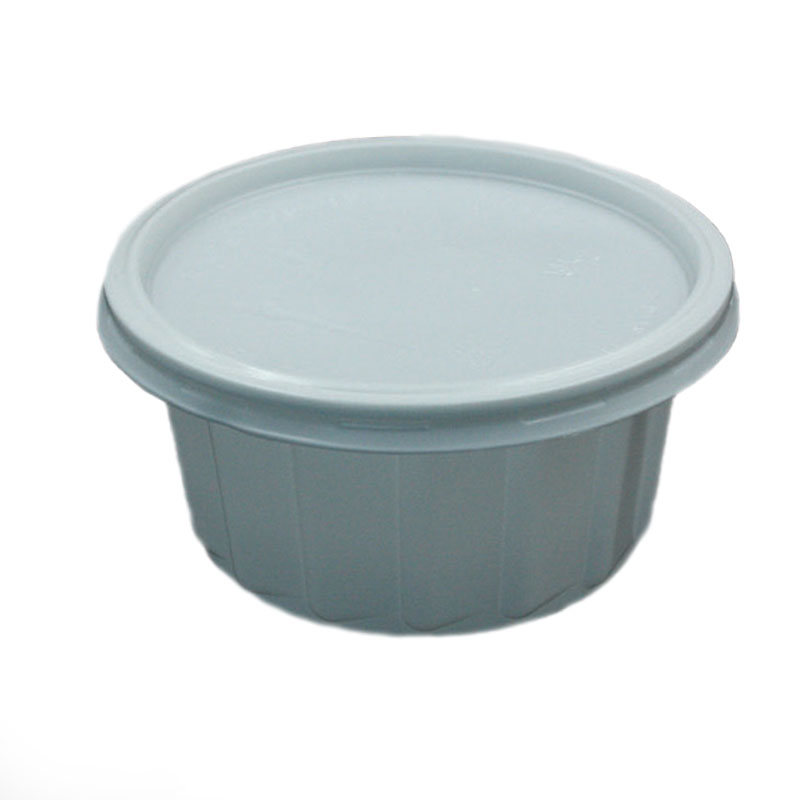 350 CC PLASTIC BOWL WITH LID WHITE RIPPLE